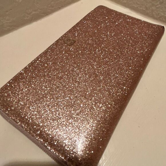 Kate Spade Zip Around Long Wallet Pink All Over Glitter Girlie Sparkle Evening - Picture 3 of 14